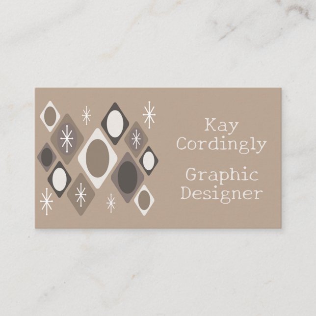 Retro Diamonds Stars Taupe Business Card (Front)