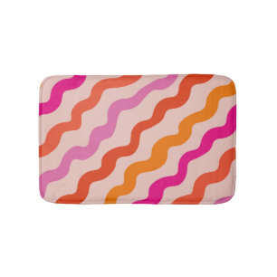 Retro dianogal Waves in Pink Red Orange  Bath Mat