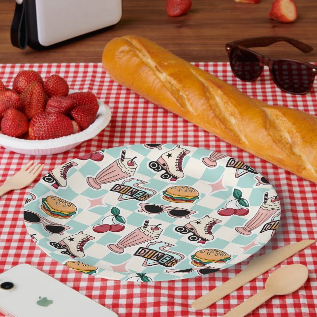 Retro Diner 1950s Pattern Paper Plate (Picnic)