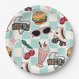 Retro Diner 1950s Pattern Paper Plate