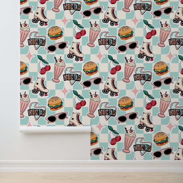 Retro Diner 1950s Pattern Wallpaper (Application)