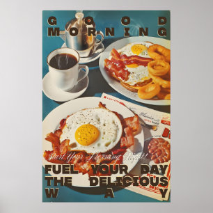 Retro Diner Breakfast Art Print Bacon, Eggs