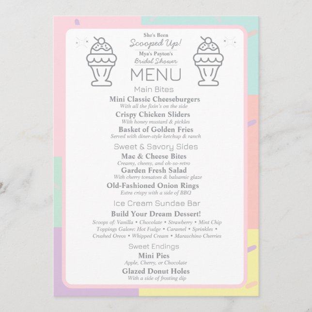 Retro Diner Bridal Shower Menu  (Front)