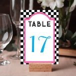 Retro Diner Chequerboard Pink Blue Black & White Table Number<br><div class="desc">Retro diner wedding table number.  Chequerboard background with pink,  blue,  black and white colour scheme.  Great for a vintage 1950s look and feel.</div>