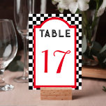 Retro Diner Chequerboard Red Black & White Table Number<br><div class="desc">Retro diner wedding table number.  Chequerboard background with red,  black and white colour scheme.  Great for a vintage 1950s look and feel.</div>