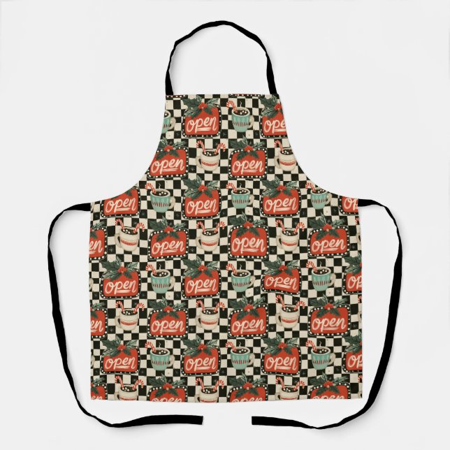 Retro Diner Christmas Baking Style Apron (Front)