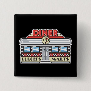 retro diner design 15 cm square badge