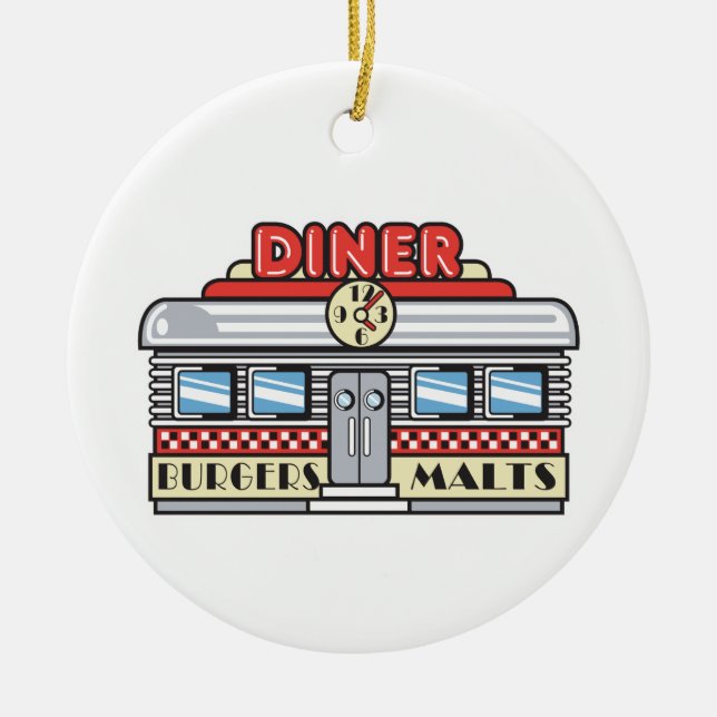 retro diner design ceramic tree decoration (Front)