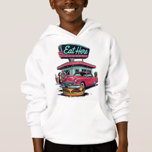 Retro Diner Eat Here Classic Car Burger T-Shirt