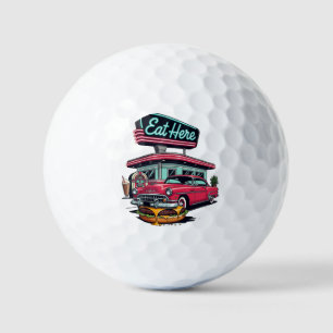 Retro Diner Eat Here Classic Car Burger T-Shirt Golf Balls