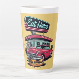 Retro Diner Eat Here Classic Car Burger T-Shirt Latte Mug
