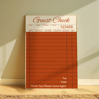 Retro Diner Guest Check Aesthetic Kitchen Wall Poster