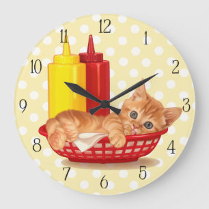 Retro diner hungry kitten large clock