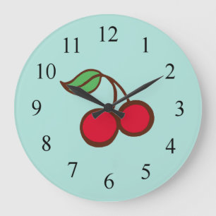 Retro Diner Kitchen Turquoise Cherry Wall Clock