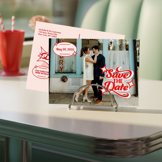 Retro Diner Save The Date Post Card (Retro Diner Wedding Save The Date )