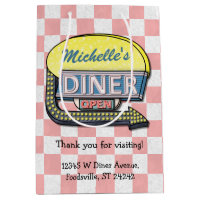Retro Diner Sign 50s Pink Chequered Personalised