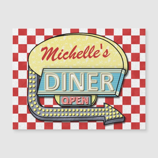 Retro Diner Sign 50s Red Chequered Personalised (Front)