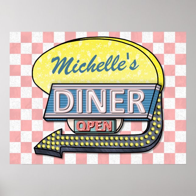 Retro Diner Sign with Left Arrow Personalised (Front)