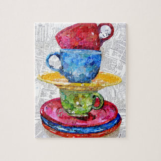 Retro Dinnerware collage art Jigsaw Puzzle