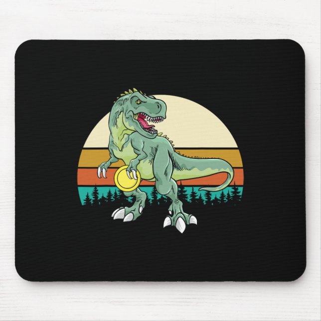 Retro Dino Dinosaur Golfer Gift T Rex Disc Golf  Mouse Pad (Front)