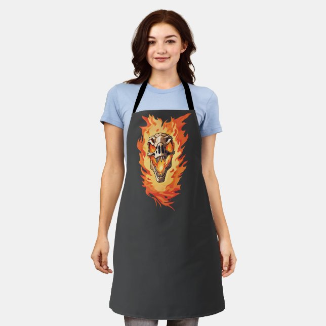  Retro Dinosaur Dead Burning Skull in Fire  Apron (Worn)