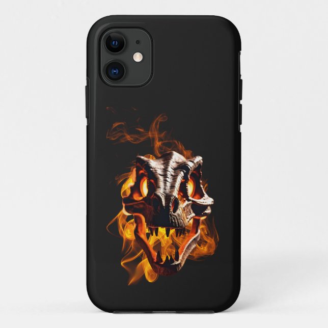  Retro Dinosaur Dead Burning Skull in Fire  Case-Mate iPhone Case (Back)