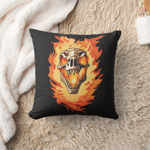  Retro Dinosaur Dead Burning Skull in Fire  Cushion