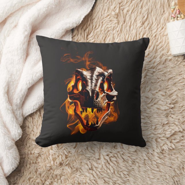  Retro Dinosaur Dead Burning Skull in Fire  Cushion (Blanket)