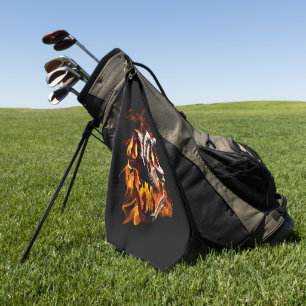  Retro Dinosaur Dead Burning Skull in Fire  Golf Towel