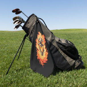 Retro Dinosaur Dead Burning Skull in Fire Golf Towel