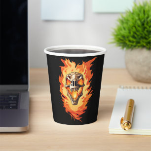 Retro Dinosaur Dead Burning Skull in Fire Paper Cups