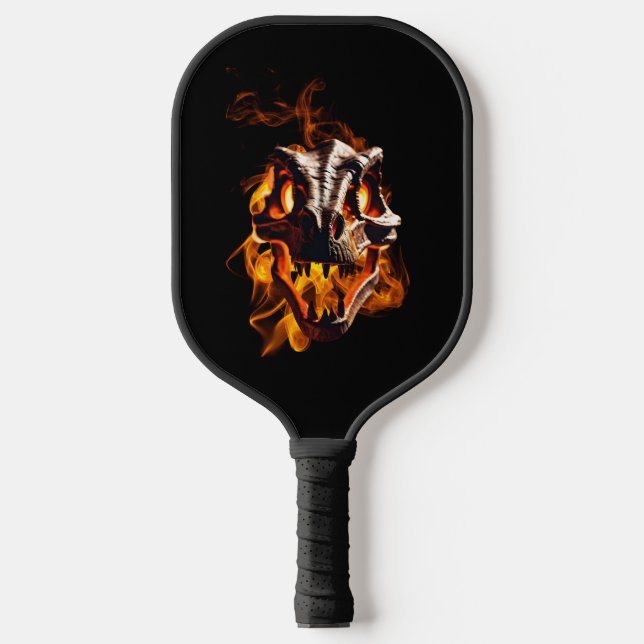  Retro Dinosaur Dead Burning Skull in Fire  Pickleball Paddle (Front)