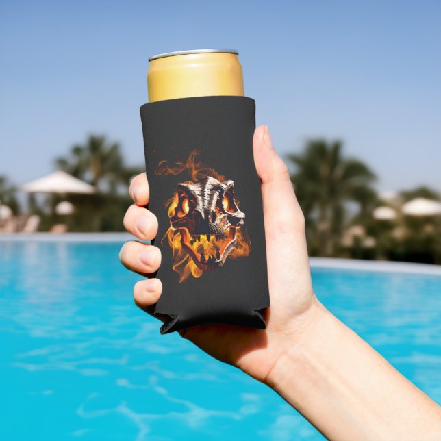  Retro Dinosaur Dead Burning Skull in Fire  Seltzer Can Cooler (In Situ Pool)