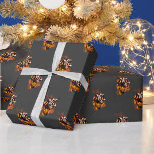 Retro Dinosaur Dead Burning Skull in Fire Wrapping Paper