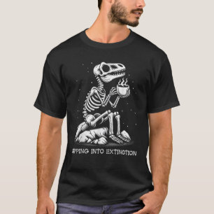 Retro Dinosaur Skeleton Sipping Into Extinction Co T-Shirt
