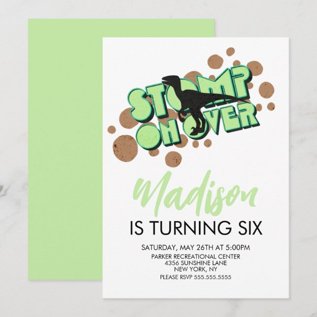 Retro Dinosaur Theme Birthday Party Invitation (Front/Back)