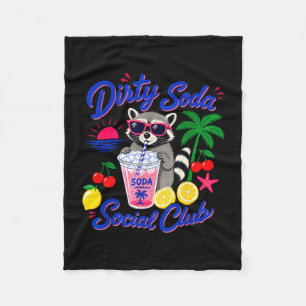 Retro dirty soda social club racoon summer fleece blanket