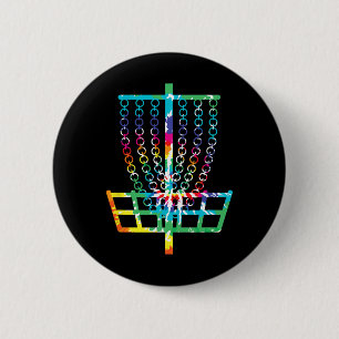 Retro Disc Golf Basket Hippie Rainbow Tie Dye Disc 6 Cm Round Badge
