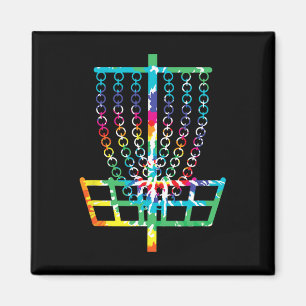 Retro Disc Golf Basket Hippie Rainbow Tie Dye Disc Magnet