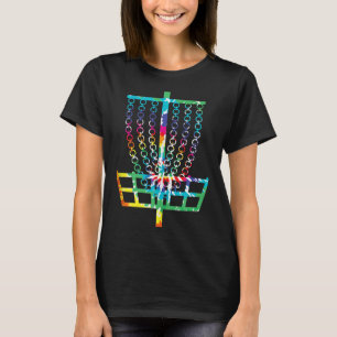 Retro Disc Golf Basket Hippie Rainbow Tie Dye Disc T-Shirt