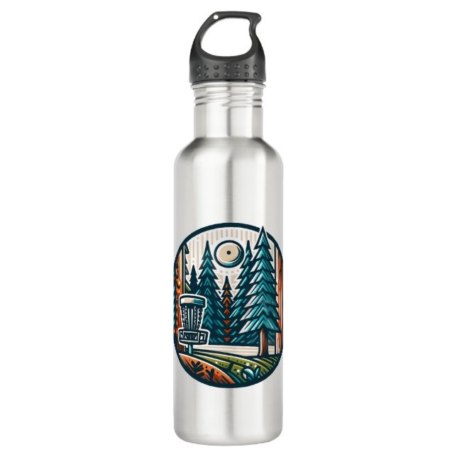 Retro Disc Golf Pin and Pine Trees 710 Ml Water Bottle (Front)
