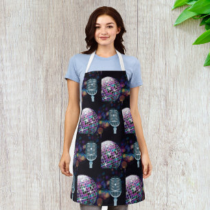 Retro Disco Ball and Vintage Microphone Apron