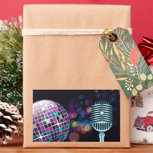 Retro Disco Ball and Vintage Microphone Rectangular Sticker (Creator Uploaded)