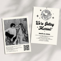 Retro Disco Ball Black White QR Code Wedding