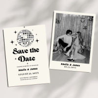 Retro Disco Ball Black White Save The Date Wedding