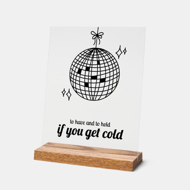 Retro Disco Ball Blanket Favour Wedding Acrylic Sign (Angle)