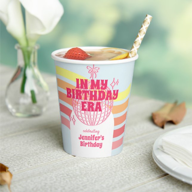 Retro Disco Ball Blue In My Birthday Era Party Paper Cups (Insitu)