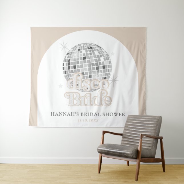 Retro Disco Ball Bridal Shower Arch Backdrop Tapestry (In Situ (Horizontal))