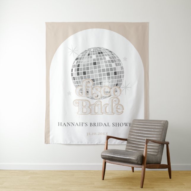 Retro Disco Ball Bridal Shower Arch Backdrop Tapestry (In Situ)