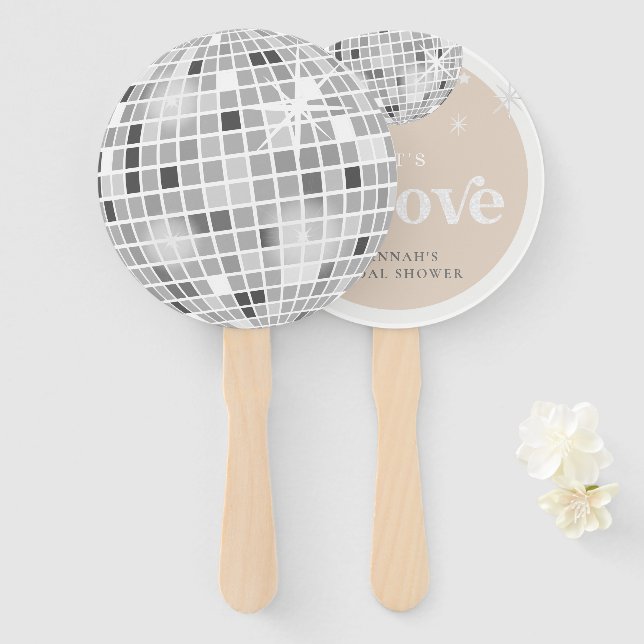 Retro Disco Ball Bridal Shower Photo  Hand Fan (Front and Back)